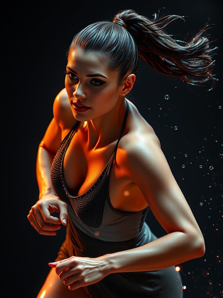 Hyper-Realistic Athletic Woman in Futuristic 4D Style