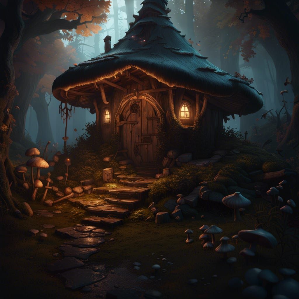 Mushroom Witch Hut Dark Fantasy Concept Art