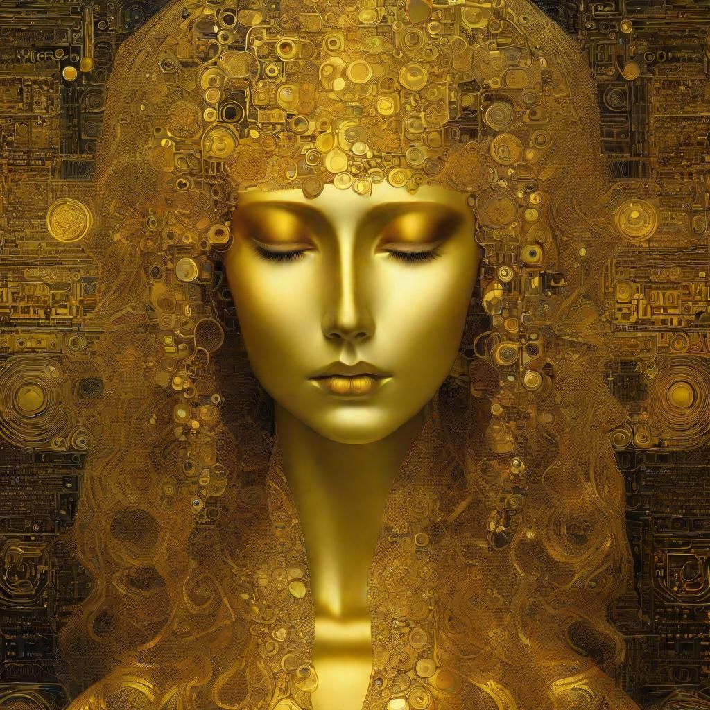 Golden Holographic Electroencephalogram in Art Nouveau Style