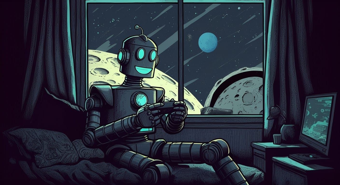 Smiling Robot Plays Video Game on the Moon