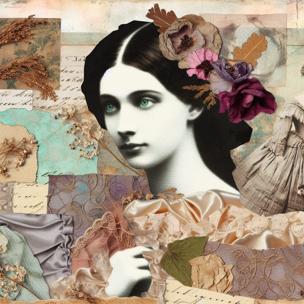 Victorian Woman Portrait in Decoupage Style
