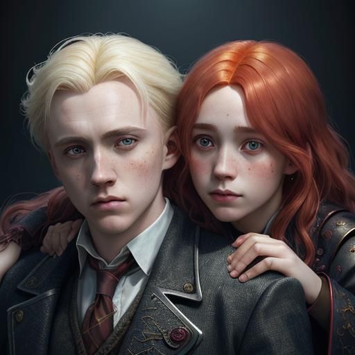 Hermione and Draco: Loving Embrace, Hyperdetailed Portrait