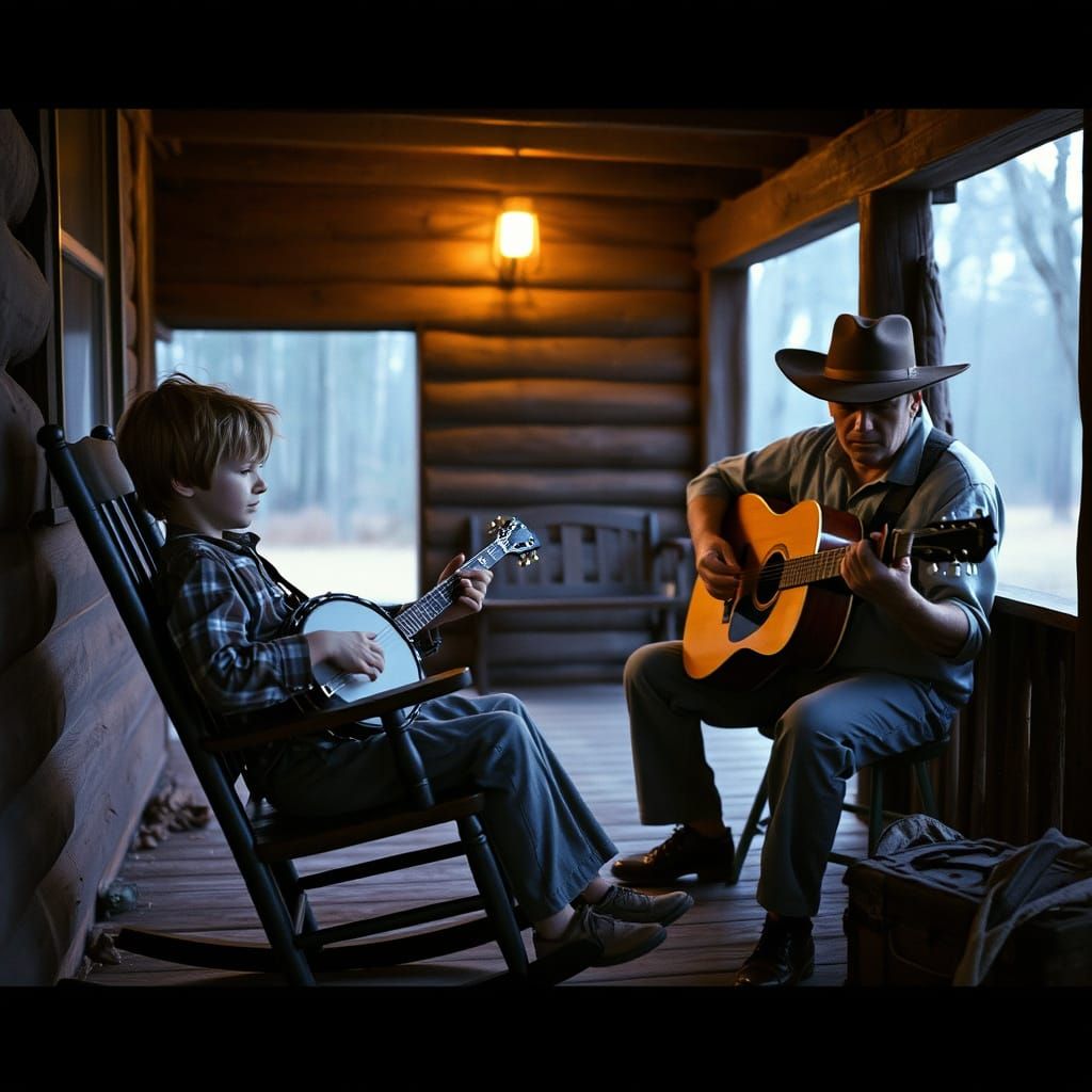 Cinematic Banjo Duet in Rural Mississippi
