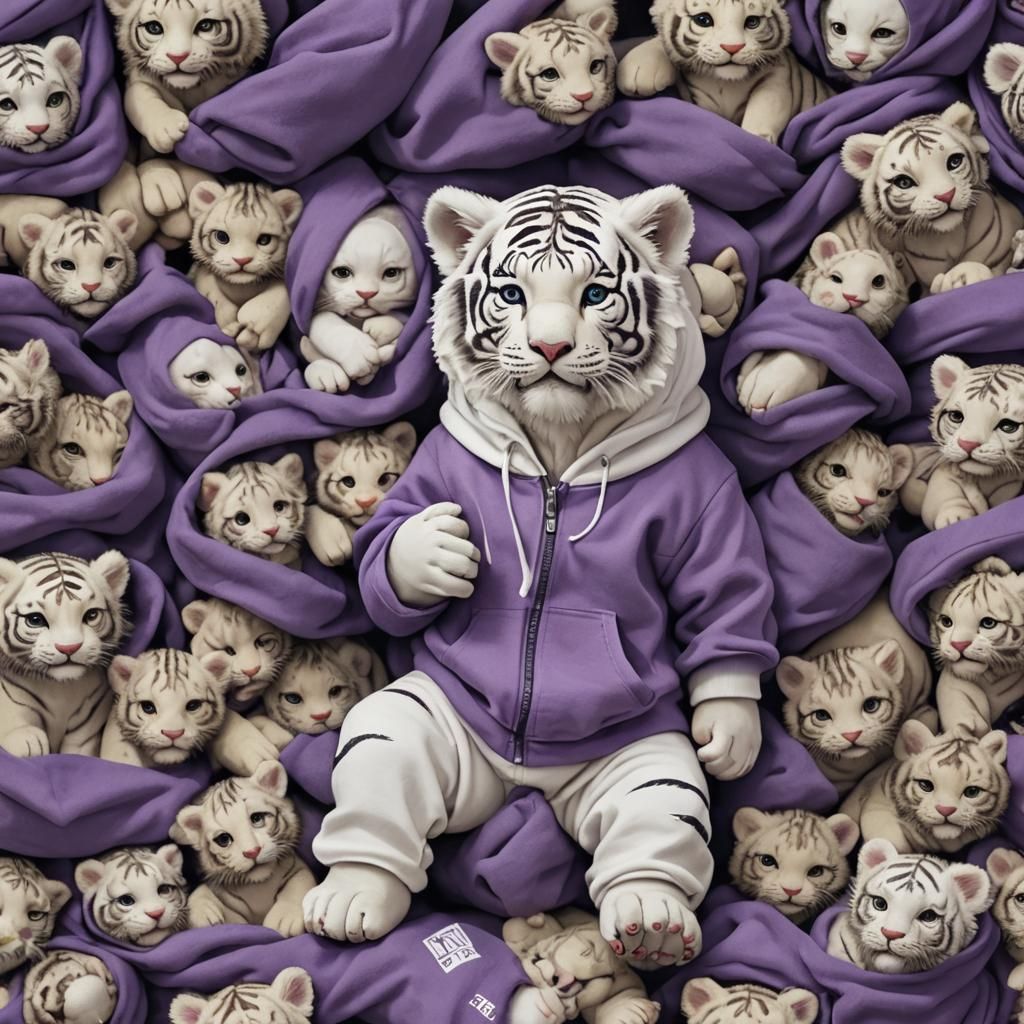 Sad Tiger Cub Arriving by Train, 3D Digital Art