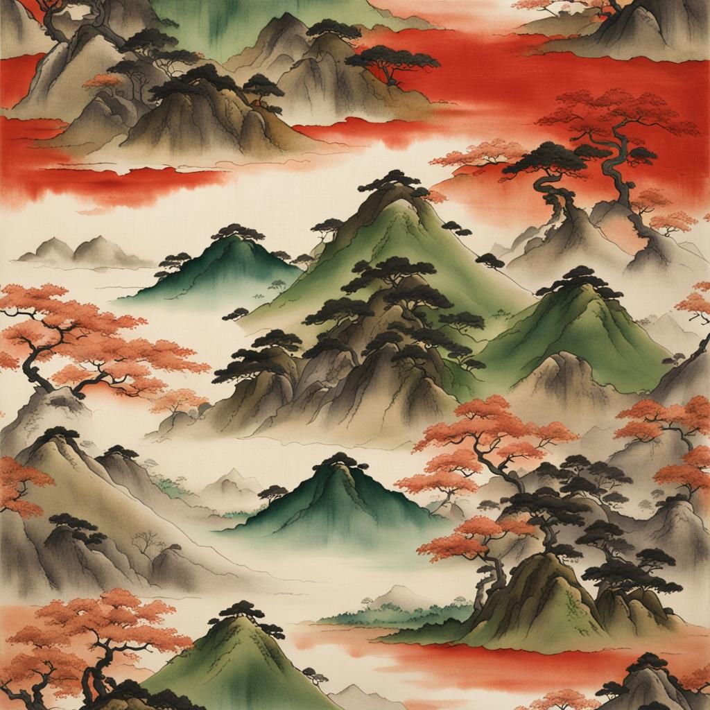 Japanese Sumi-e Art with Kanji Script