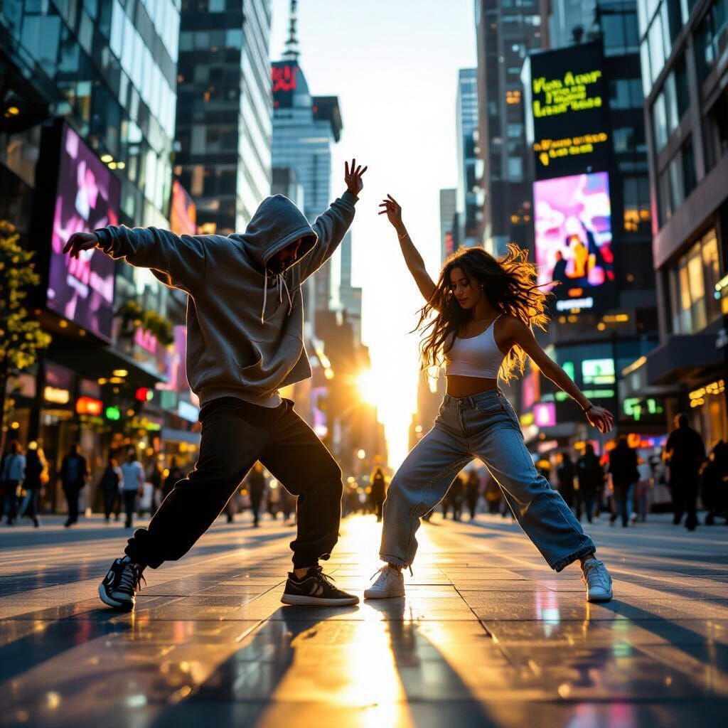 Dynamic Street Dance Duo in Golden Hour City