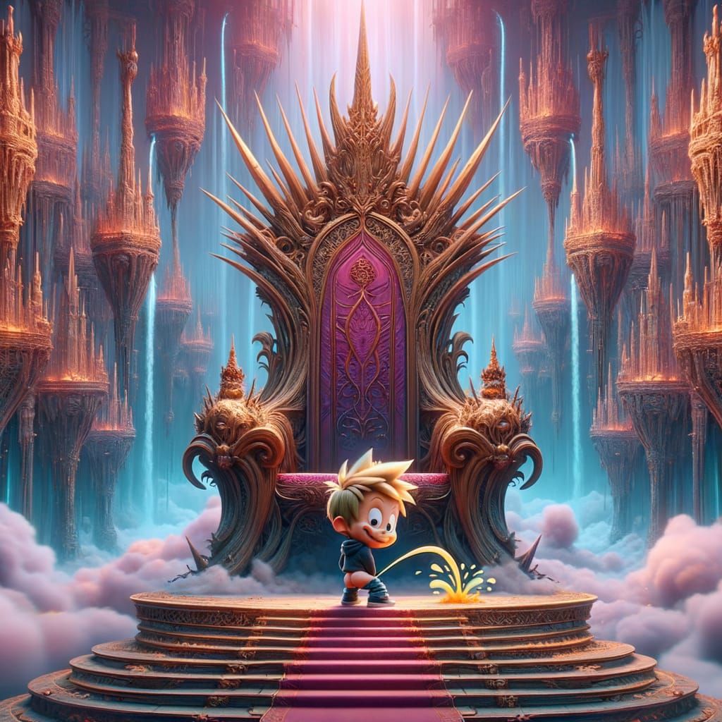 Cartoon Calvin Peeing on Throne: Fantasy Concept Art