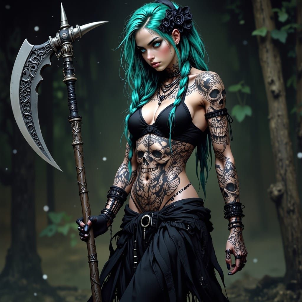 Witch with Scythe Digital Drawing in Gothic Style