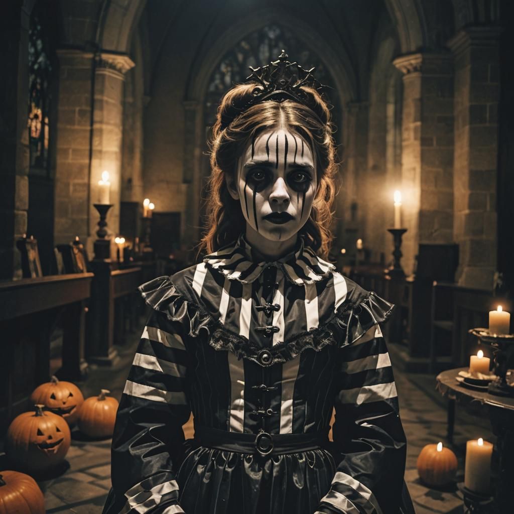 Film Noir Portrait: Halloween Party in Gothic Church