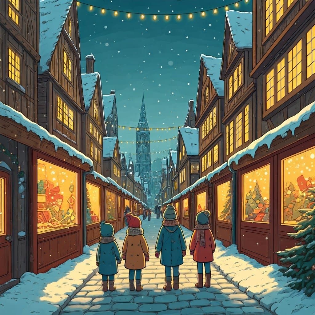 Whimsical Winter Christmas Market Scene