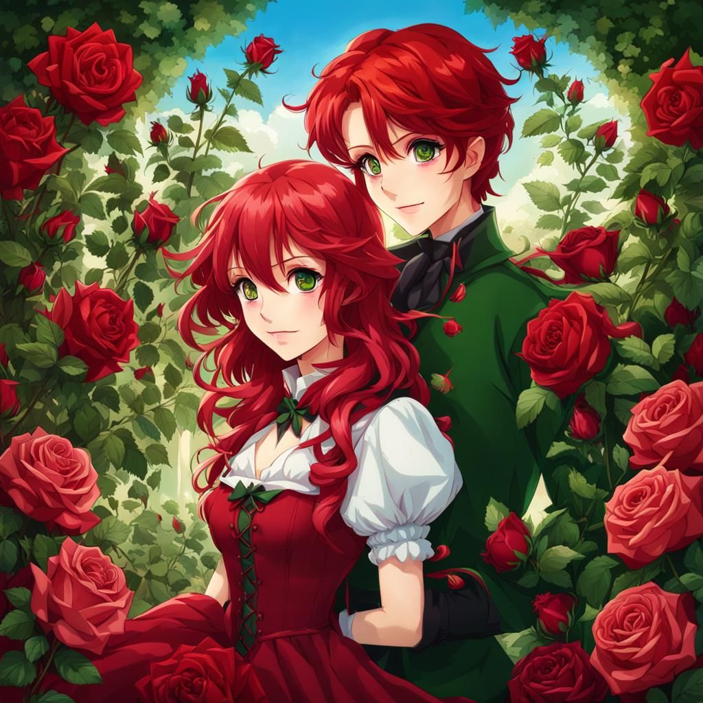 Anime Siblings in a Crimson Rose Garden
