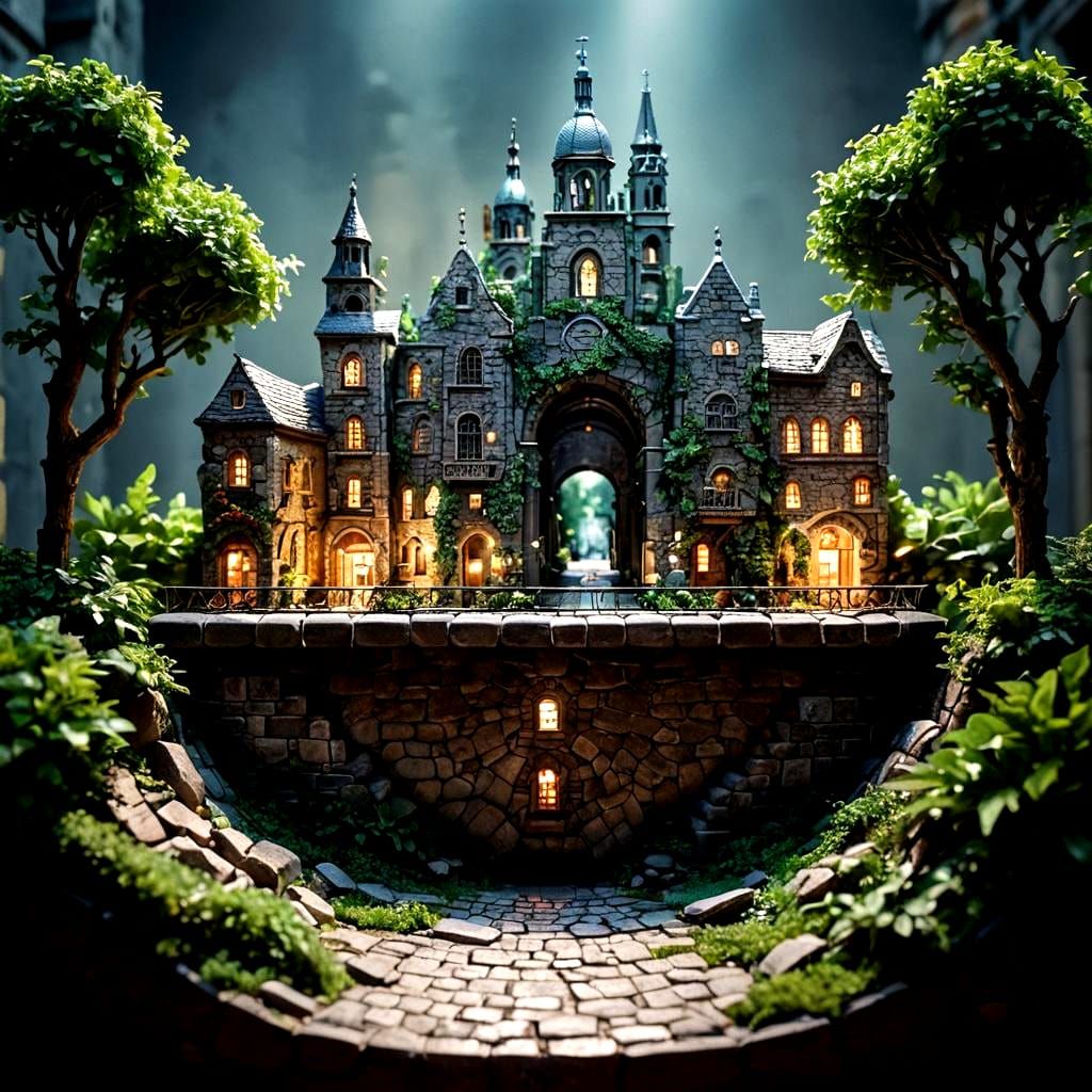 Detailed Miniature City with Ethereal Glow