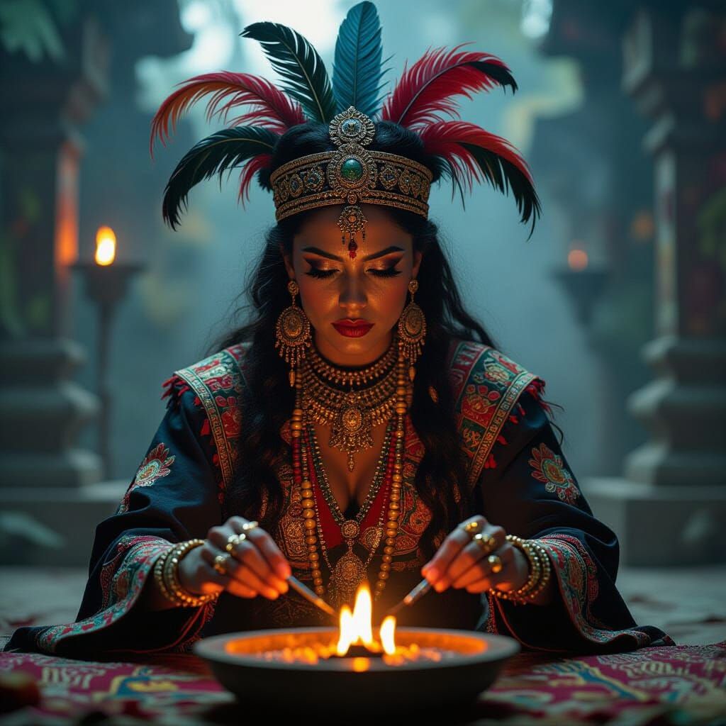 Voodoo Priestess in Dramatic Hyperrealistic Ceremony