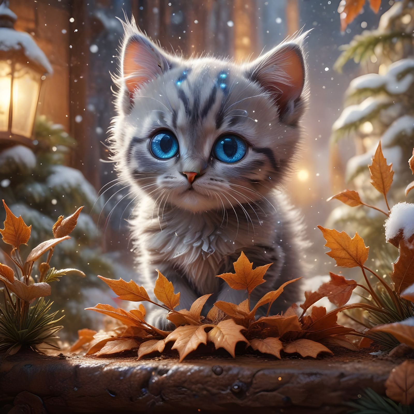 Chibi Kitten Looks Upset in Snowy Wonderland