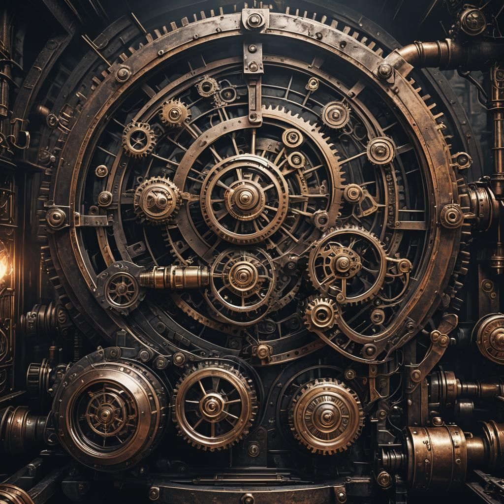 Steampunk Engine: Intricate Dark Art in Cinematic Lighting