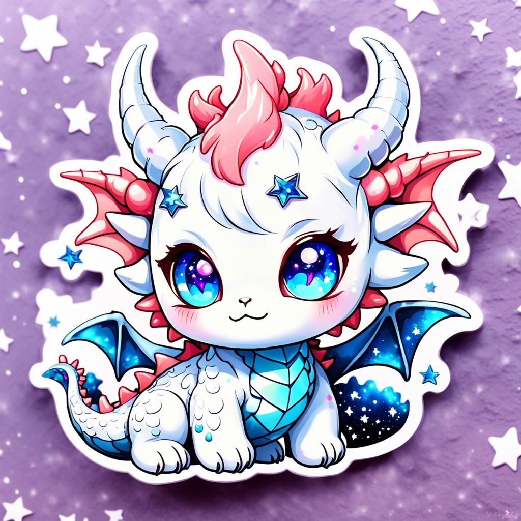 Adorable Chibi Crystal Coral Dragon Sticker