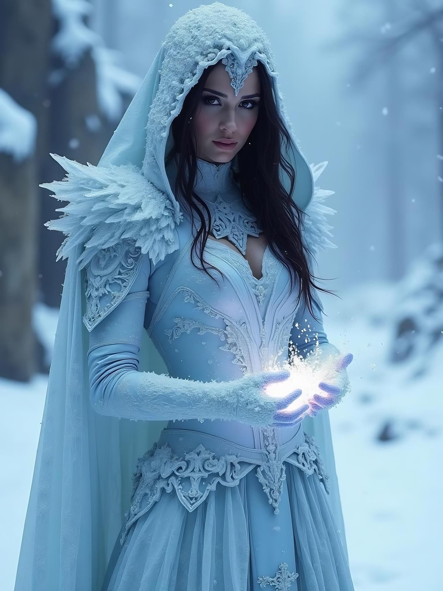 Enchanting Ice Sorceress Casts a Spell
