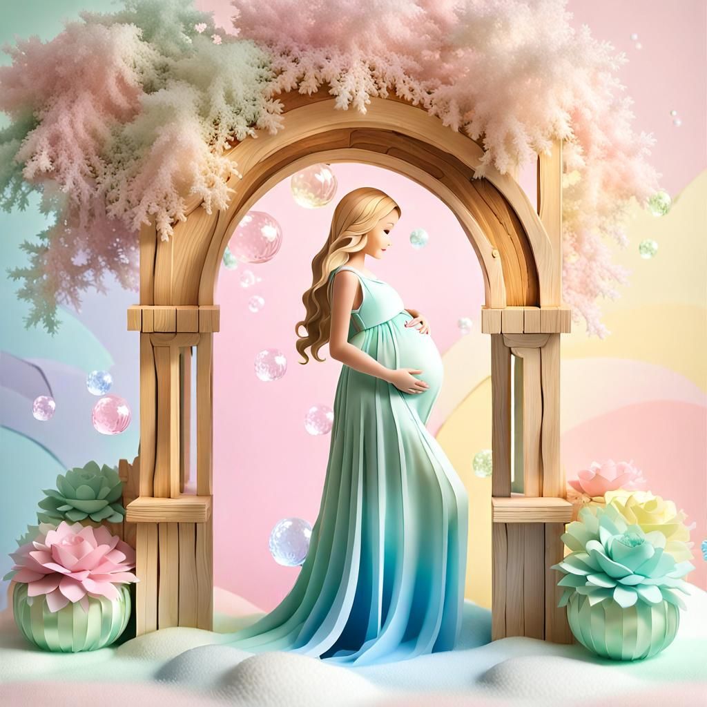 Pregnant Woman in Pastel Setting as 3D Render