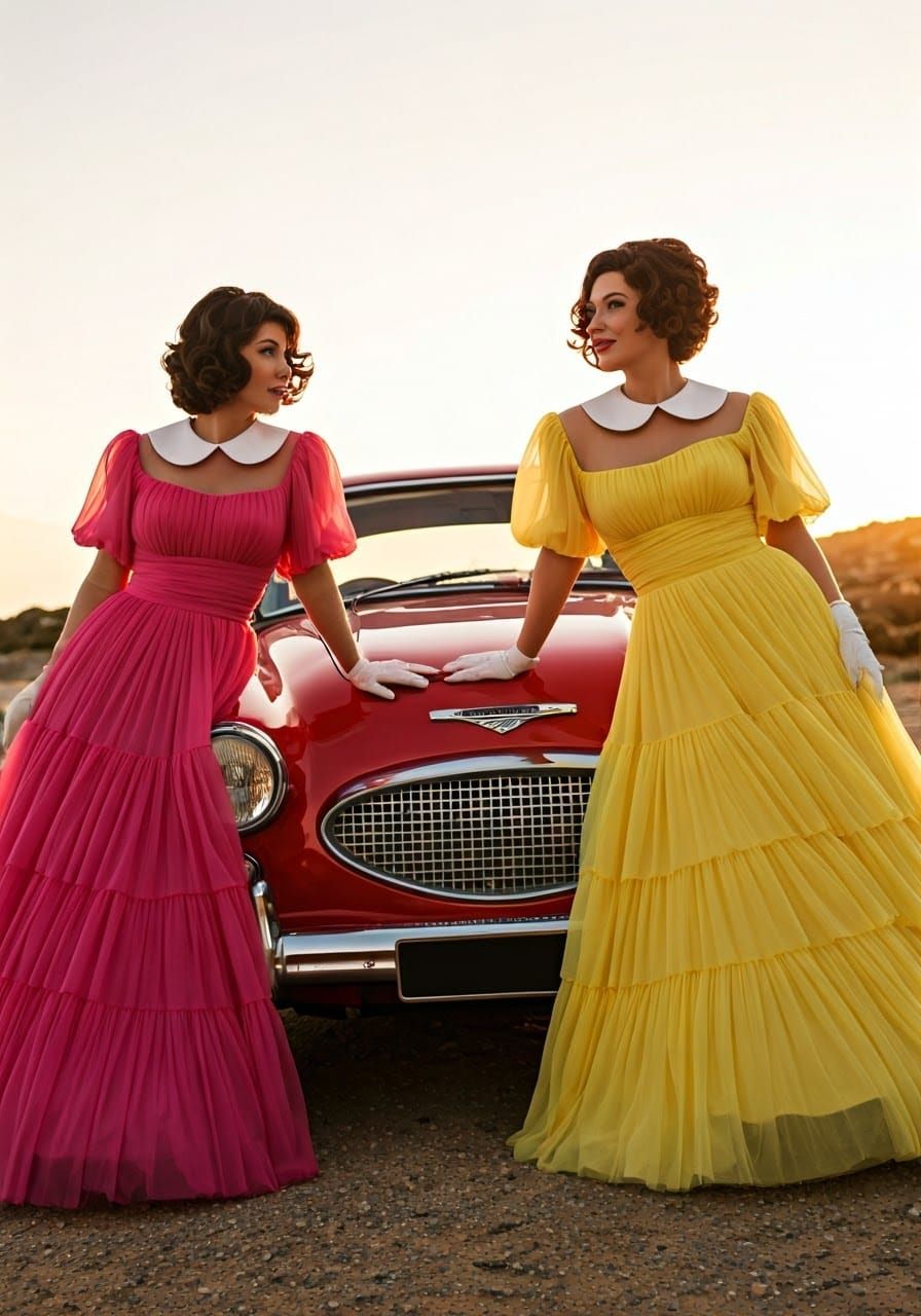 Monte Carlo Rally: Women in Gowns with Austin Healy