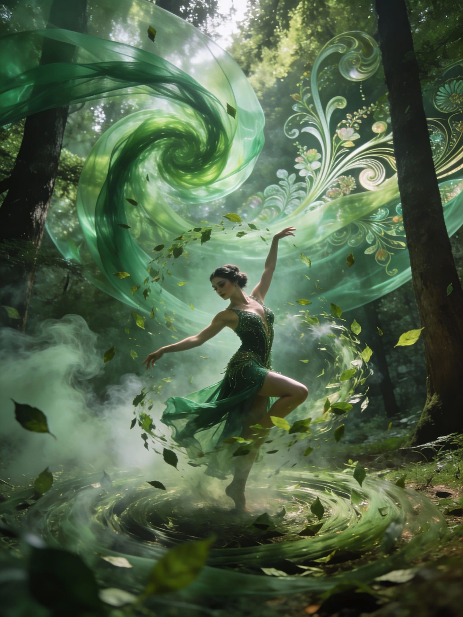 Cabaret Dancer in Enchanted Green Forest Vortex