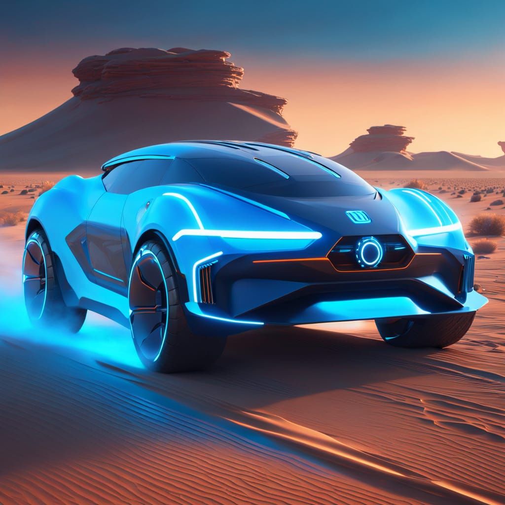 Futuristic Vehicle Races Across Desert in Digital Painting