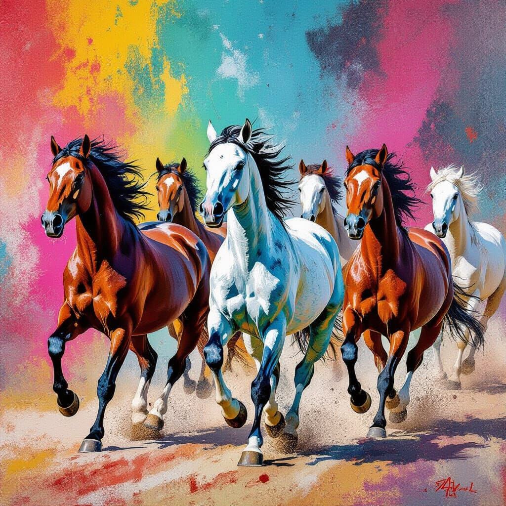 Camargue Horses Galloping: Graffiti and Splatter Art