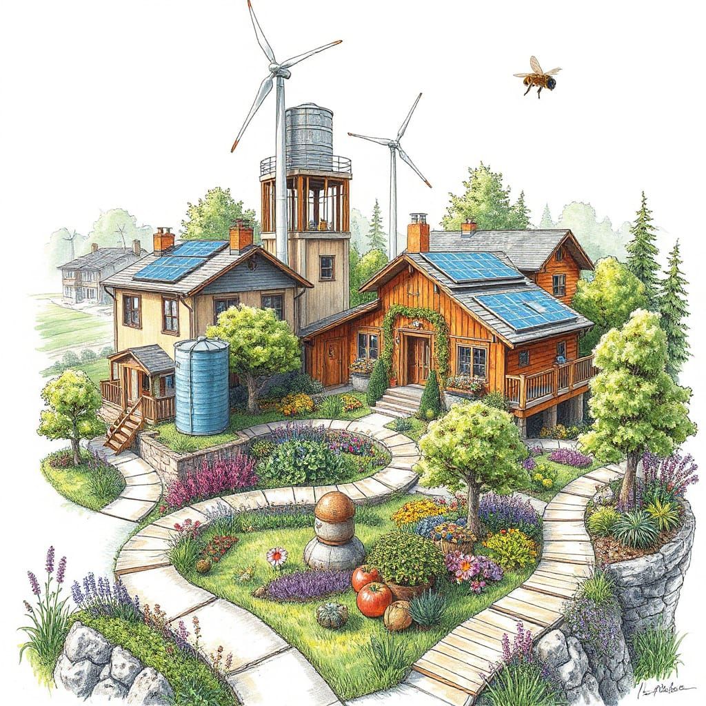 Solarpunk Commune in Whimsical Architectural Style