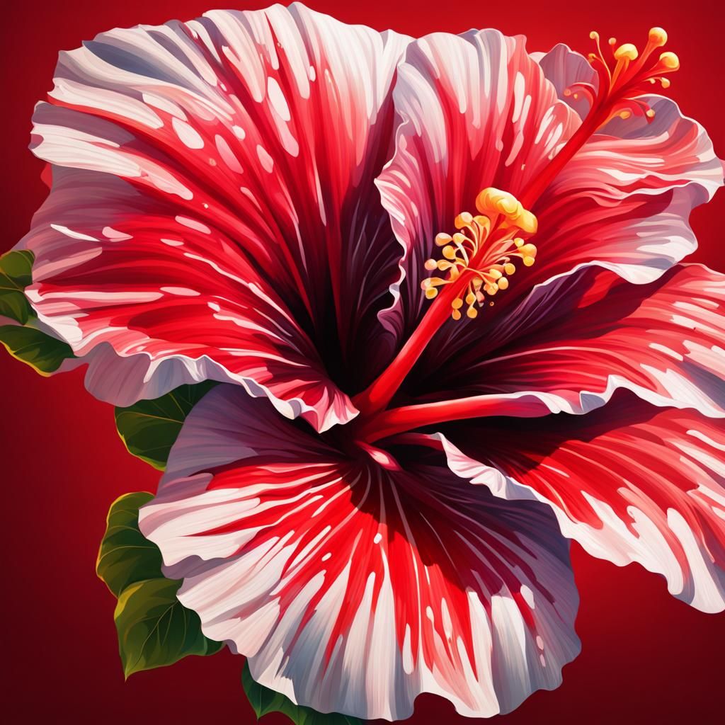 Detailed Red Hibiscus Flower in Splash Art Style