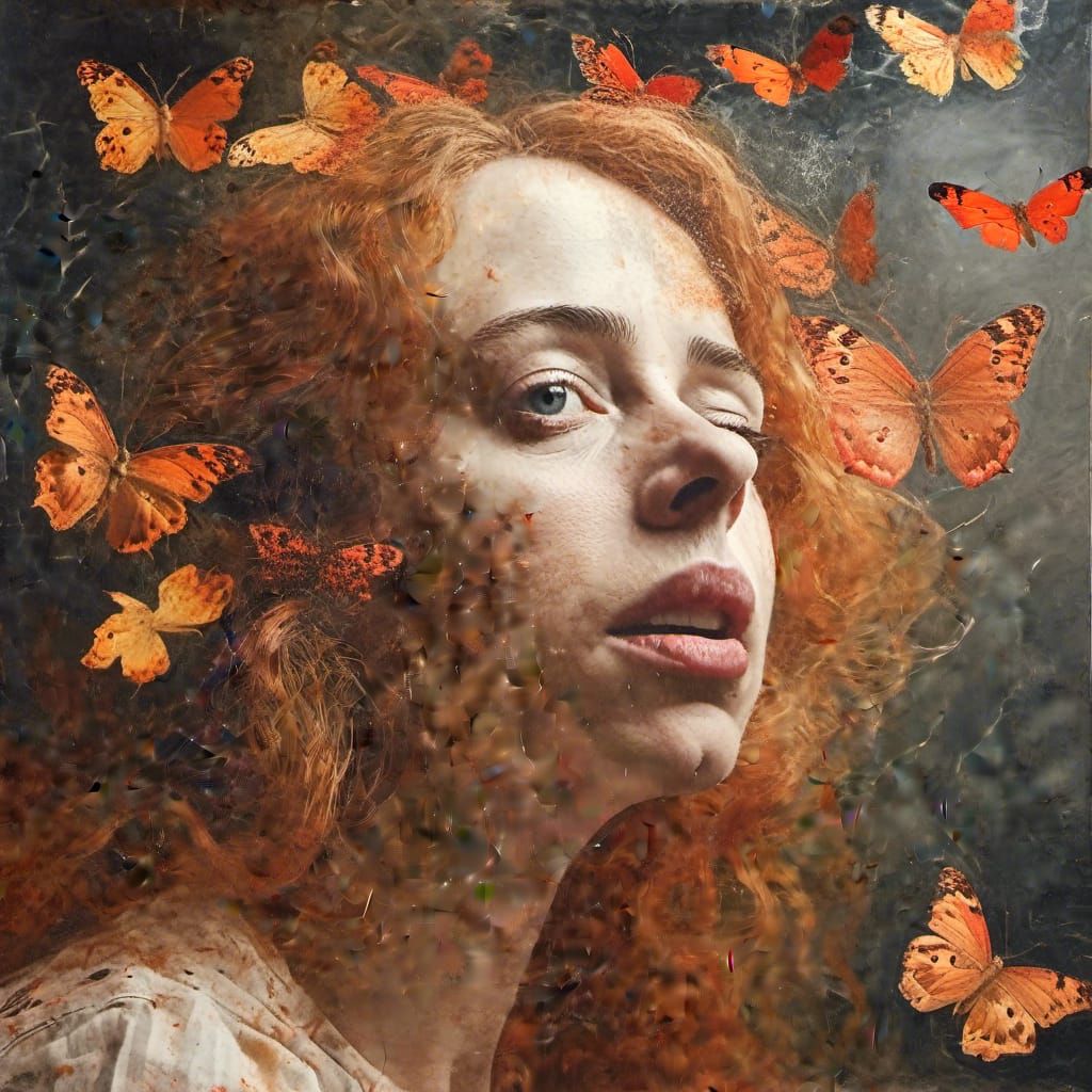 Pre-Raphaelite Girl with Butterfly in Antique Photo