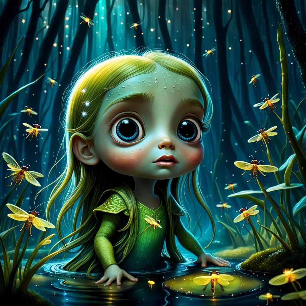 Enchanted Firefly Swamp: A Whimsical Digital Masterpiece