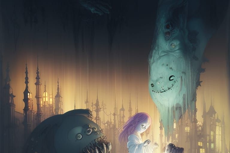 Haunted Ghost Feast: A Vibrant Digital Illustration