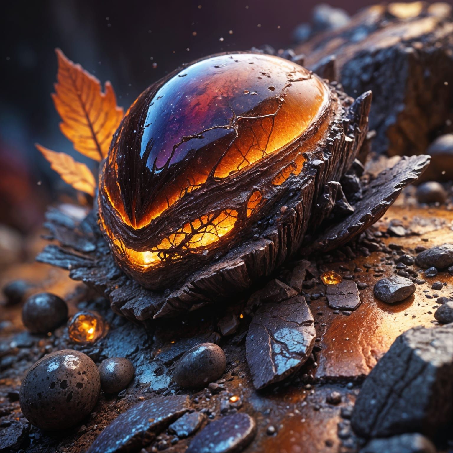 Iridescent Crystals Among Alien Foliage