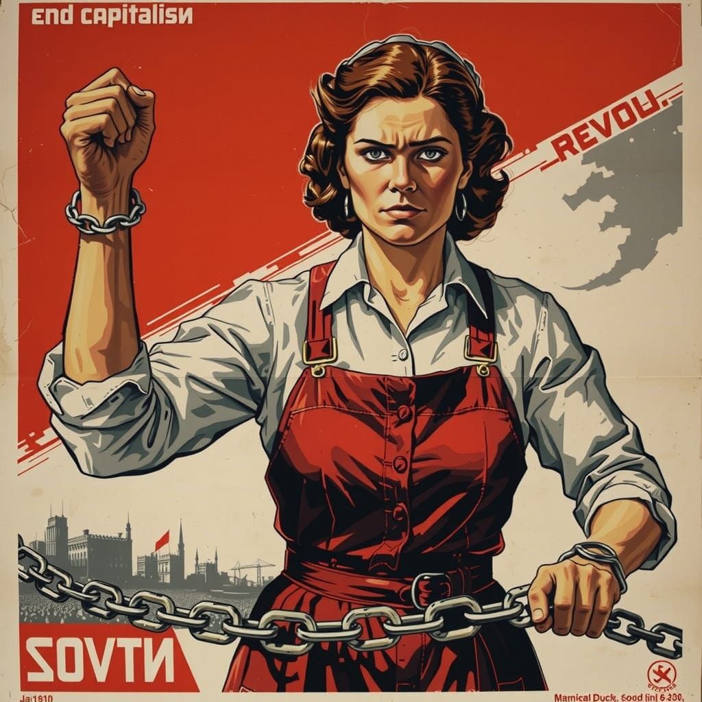 Soviet Propaganda Poster: Woman Breaks Chain