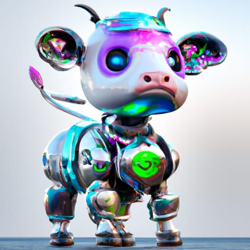 Robotic Baby Cow Concept Art in Art Nouveau Style