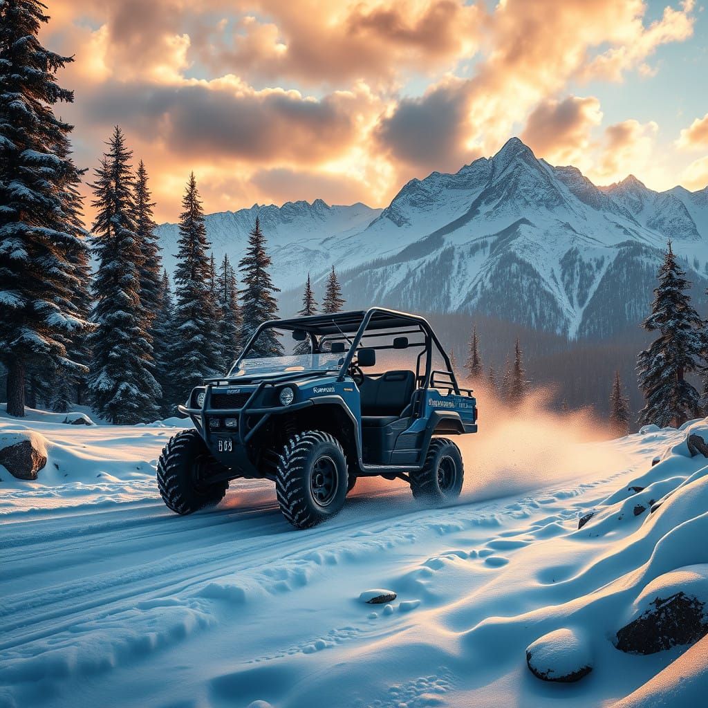 Epic Kawasaki KAF620 MULE Speeds Down Snowy Mountain Trail