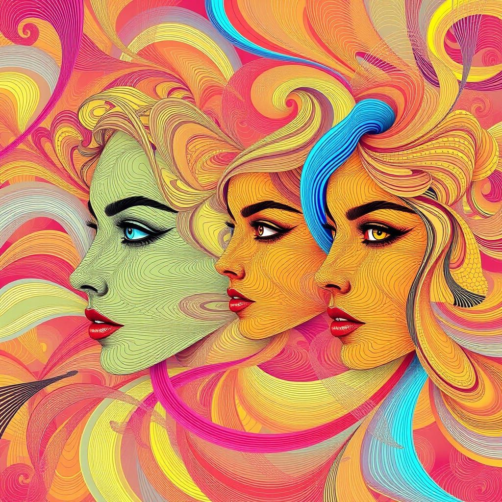 Abstract Faces in Colorful Fractal Pattern