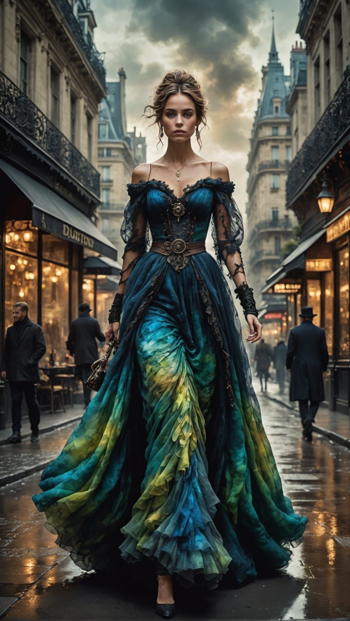 Woman in Paris Street, Alcohol Ink Art