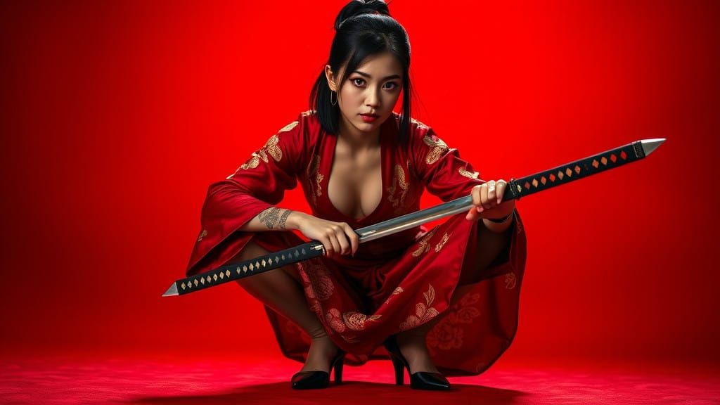 Mysterious Warrior in Crimson Brocade