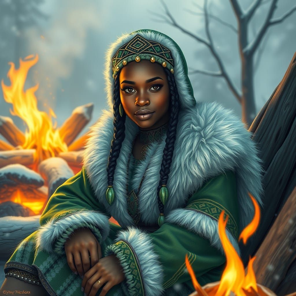 Viking Woman Portrait in Colored Pencil Style