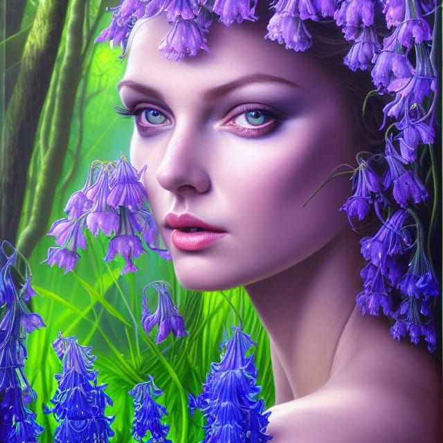 Princess of Bluebells: Hyperdetailed Oil Painting