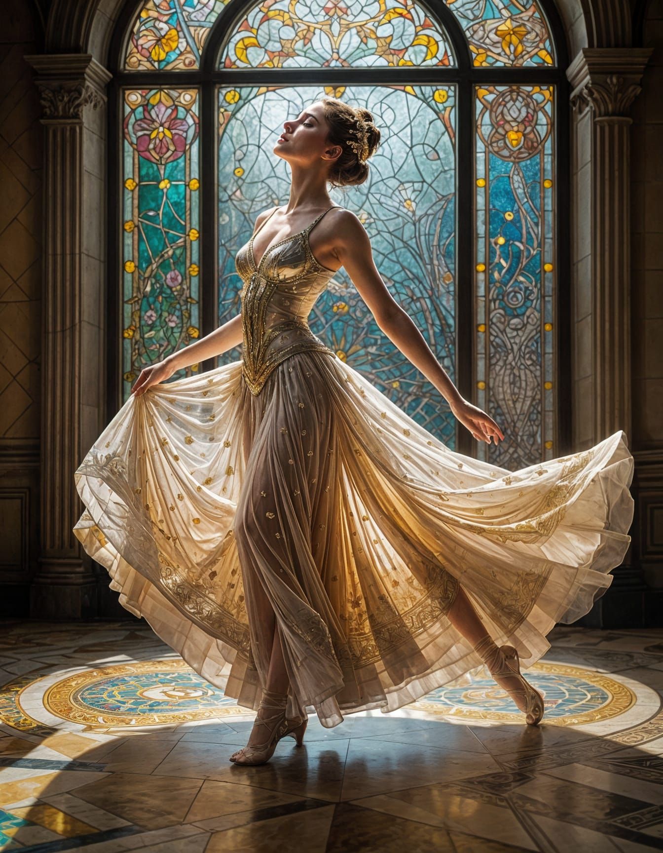 Ethereal Ballerina in Stained Glass Glow