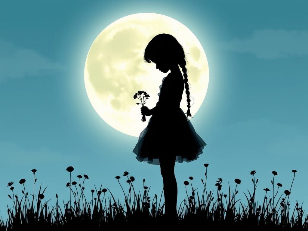 Dreamy Young Girl in Twilight Field