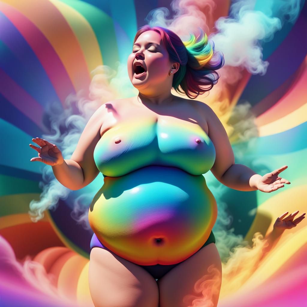 Woman with Round Belly Burping in 3D Animation Style