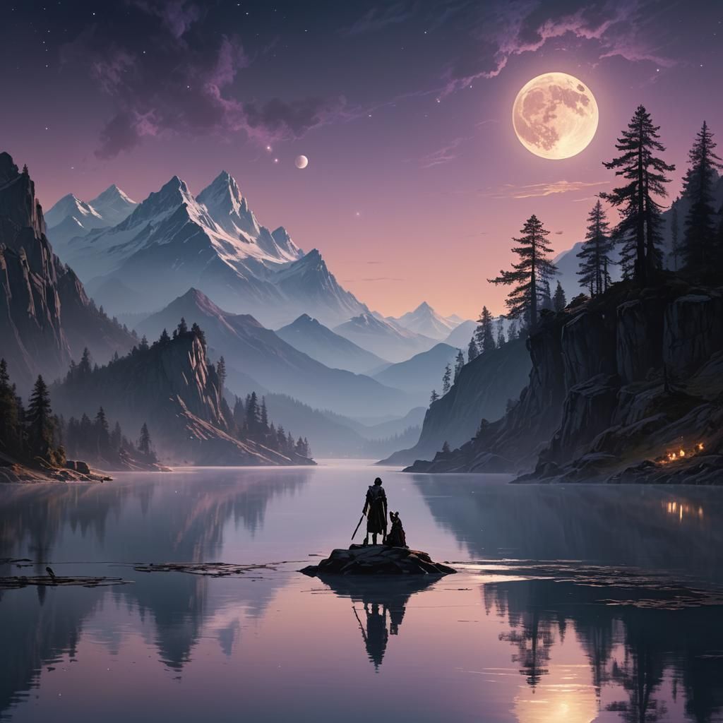 Moonlit Lake: Fantasy Digital Matte Painting