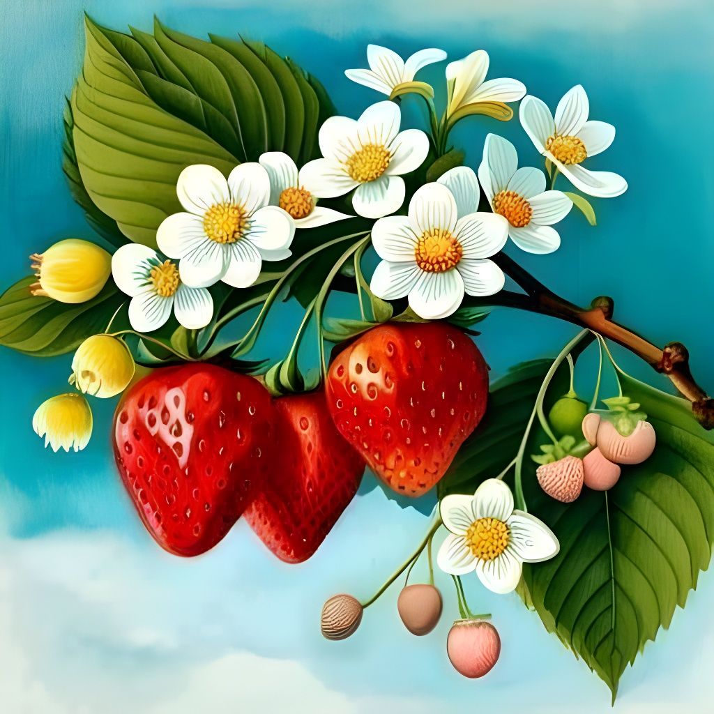 Strawberry Botanical Watercolor Illustration in Vintage Styl...