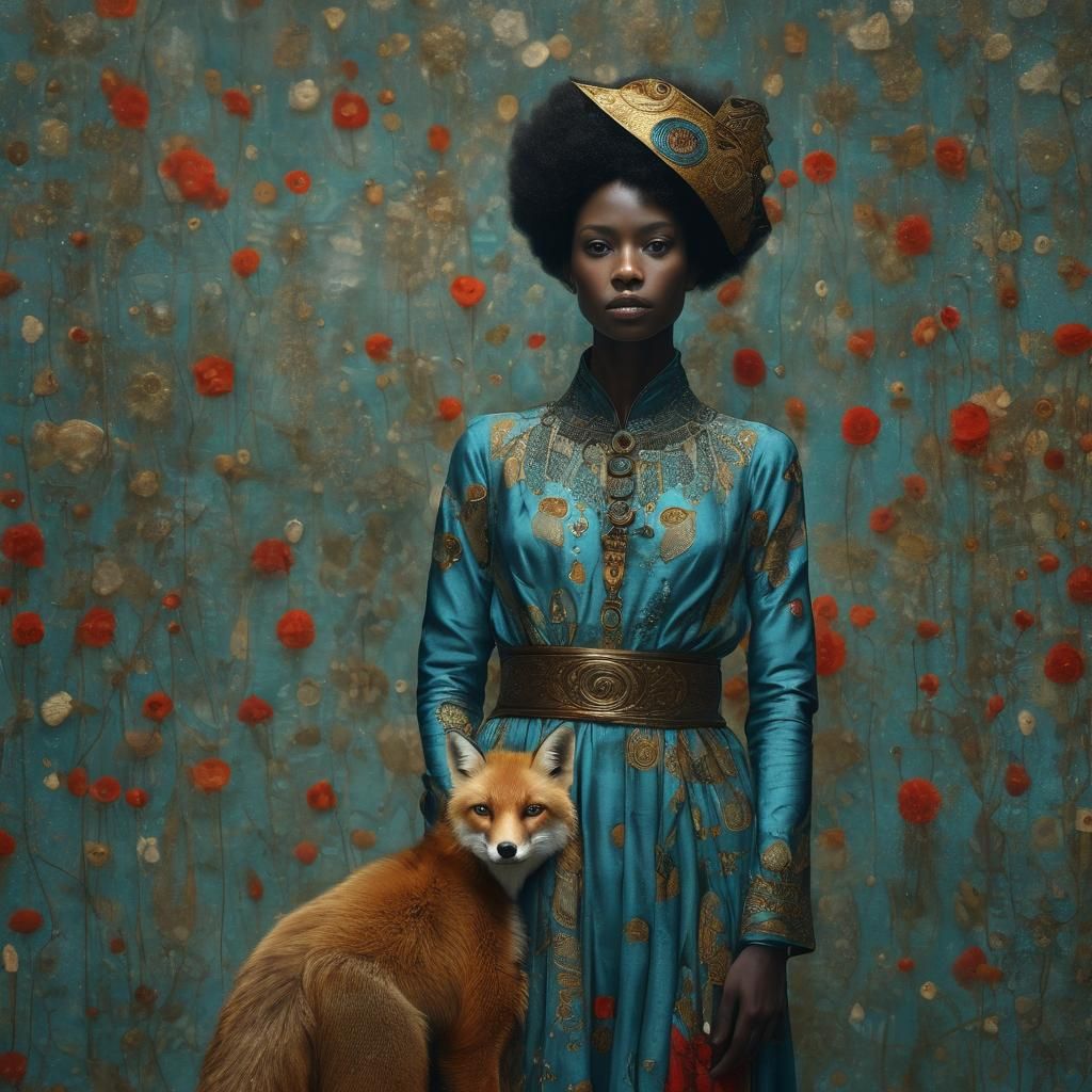 Black Woman in Fox Dress, Klimt-Inspired