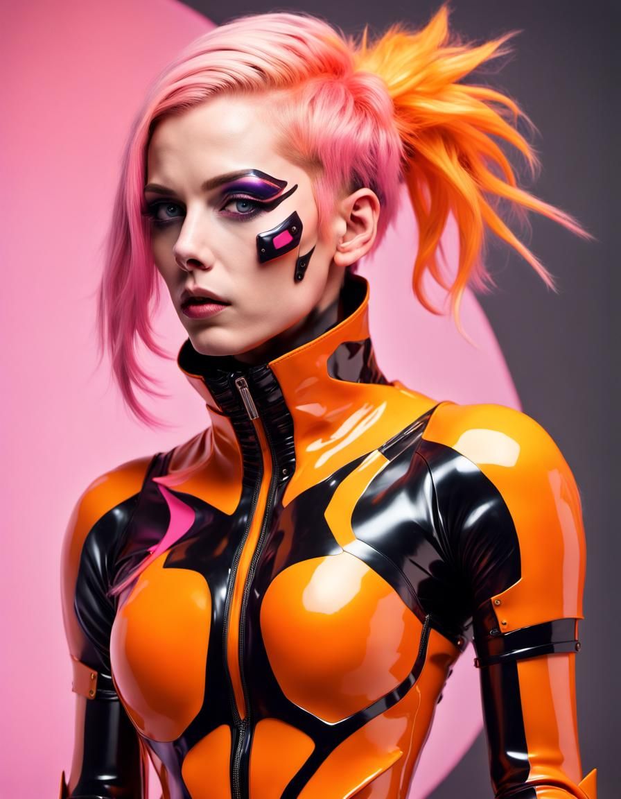 Cyborg Fighter in Cyberpunk City with Neon Signs