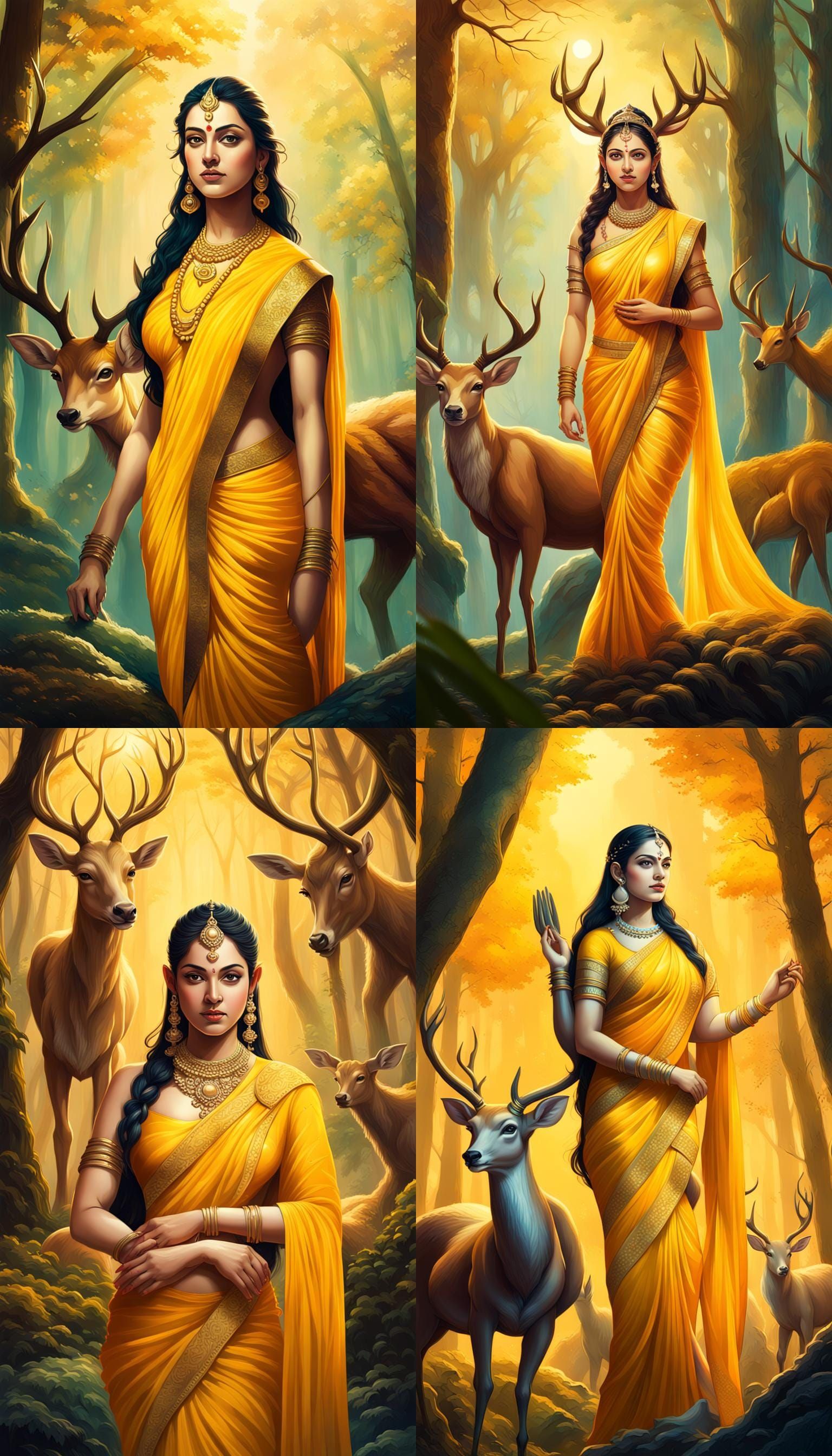 Goddess Sita with Divine Deer in Forest