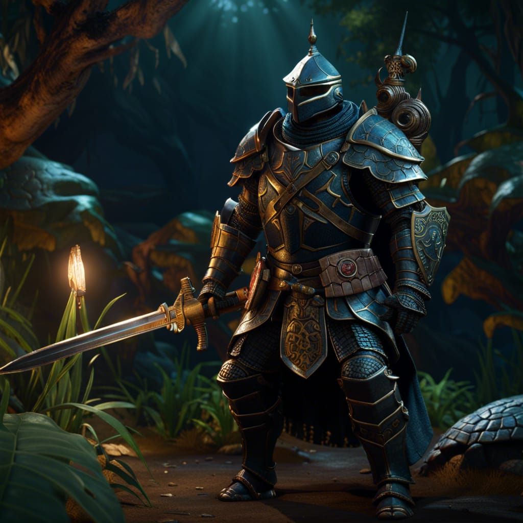 Turtle Knight in Dark Fantasy Style