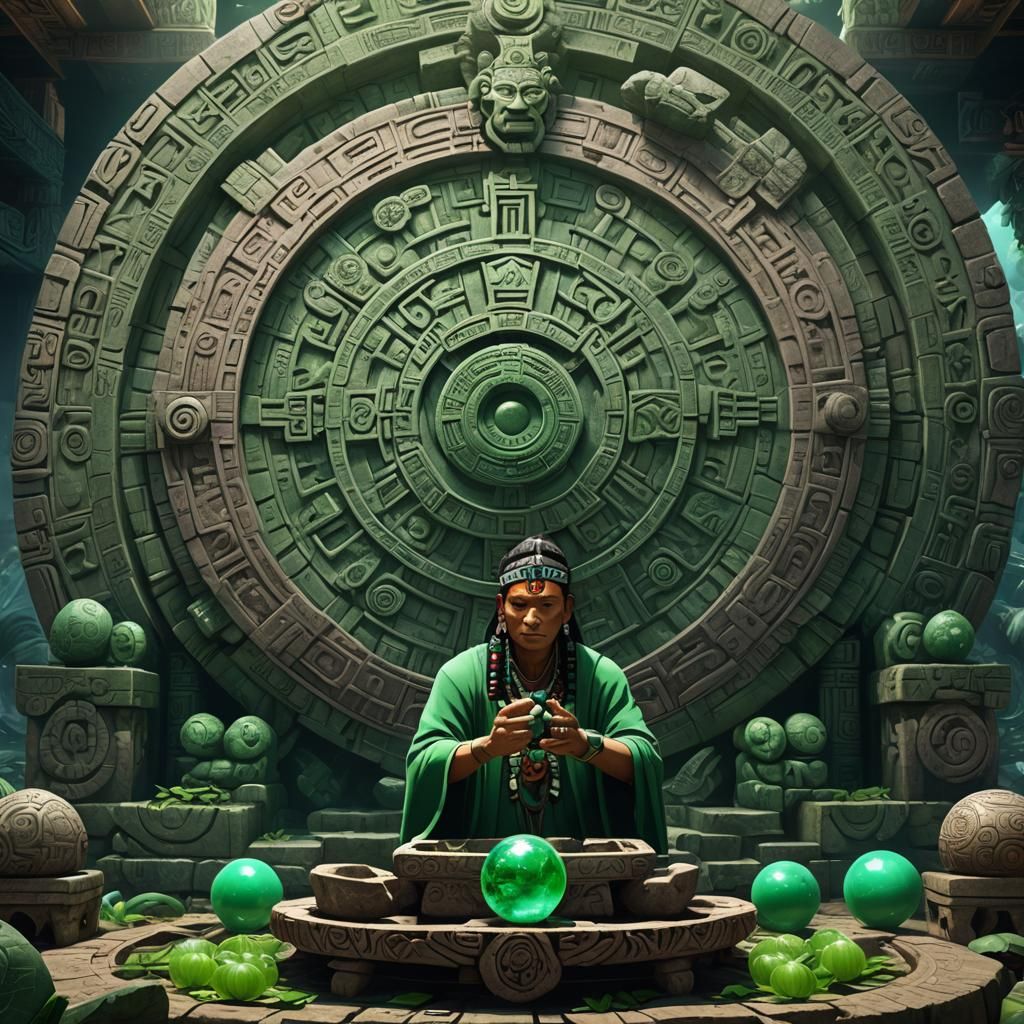 Anime Mayan Shaman Offering Obsidian Crystal Ball